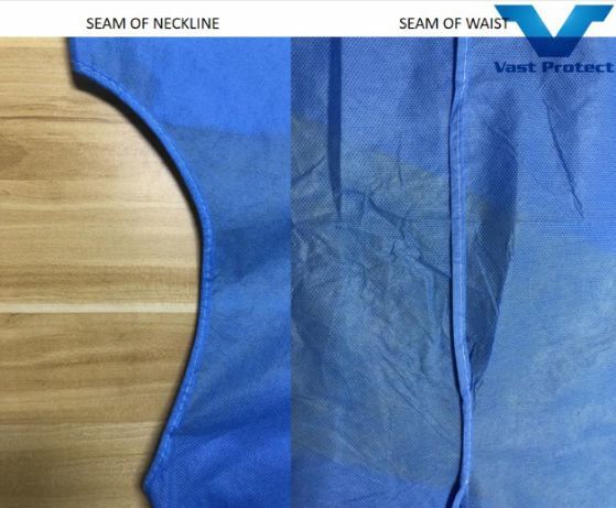 En13795 Disposable SMS Strong Anti-Mildew and Anti-Bacterial Fluid Resistant Isolation Gown