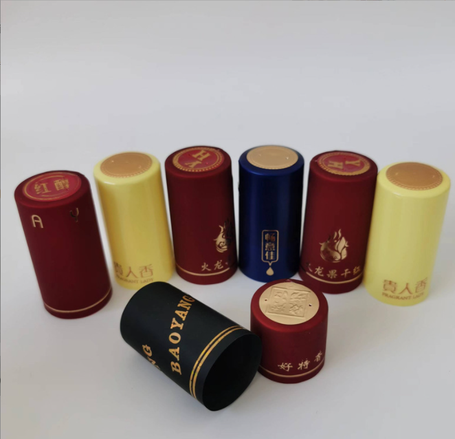 Customized Bottle Color Heat Shrink PVC Embossed Wine Bottle Cap with Bottle Stopper
