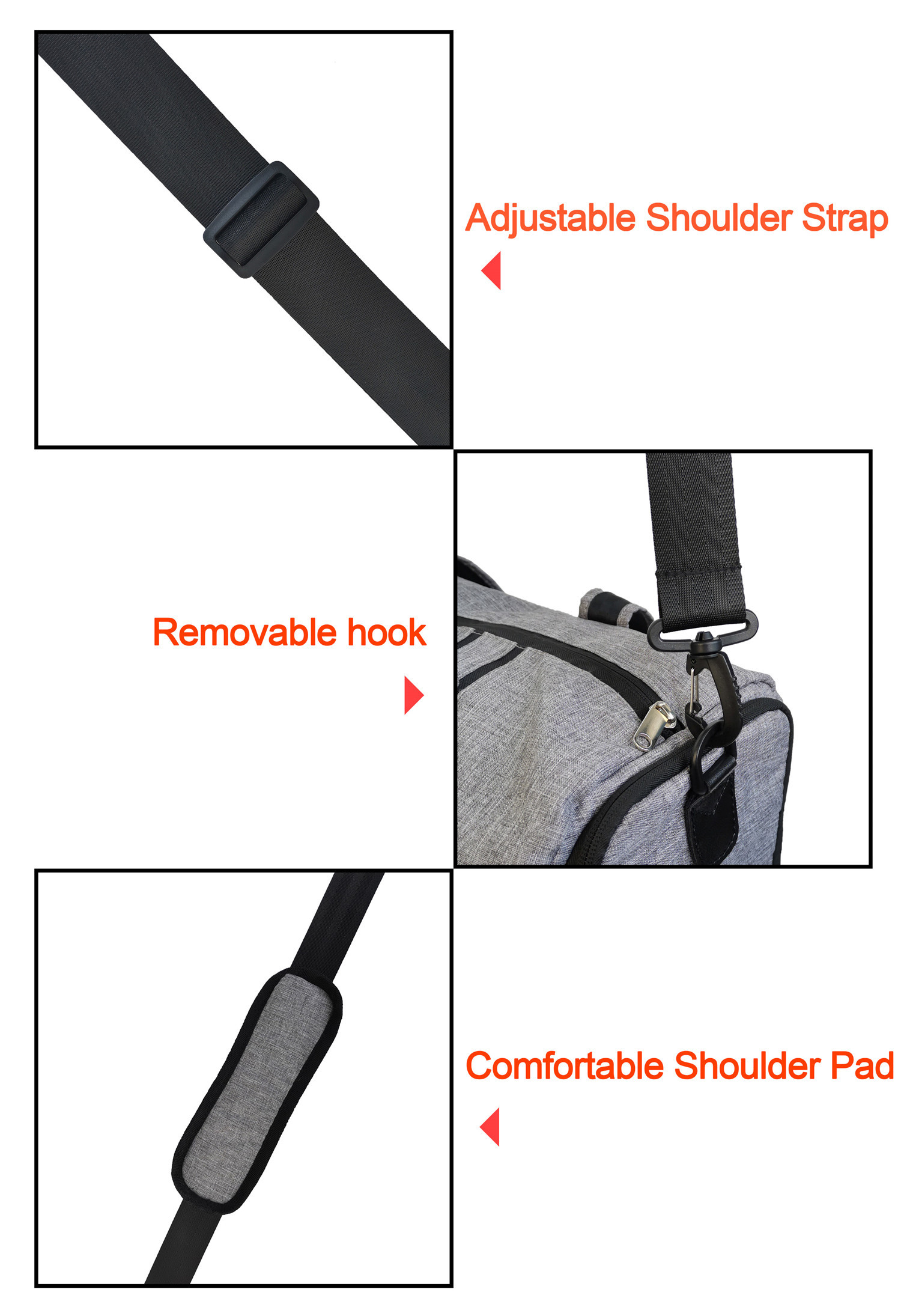 46.5CM 220MM Gym Bag Multiple Compartments For Weightlifters Outdoor Travel