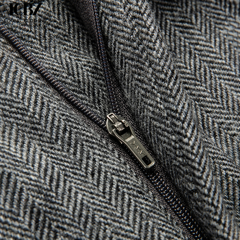 Customizable Logo Men's Gray Tweed Herringbone Wool Trousers for Business and Casual Wear