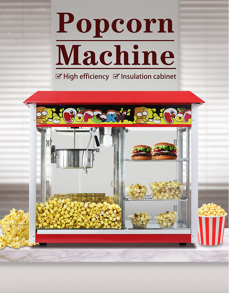 Electric Popcorn Maker Machine 860*420*740mm Big Capacity Commercial With Food Warmer