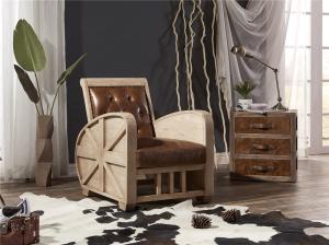 China Vintage Brown Leather Leisure Chair Top Grain Real Leather Strong Solid Wood Frame wholesale