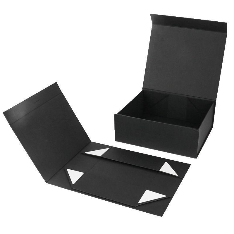 Foldable Rigid Cardboard Cosmetics Makeup Jewelry Clothes Magnetic Folding Closure Shopping Black Paper Gift Packaging Packing Box for Watch Wedding Party