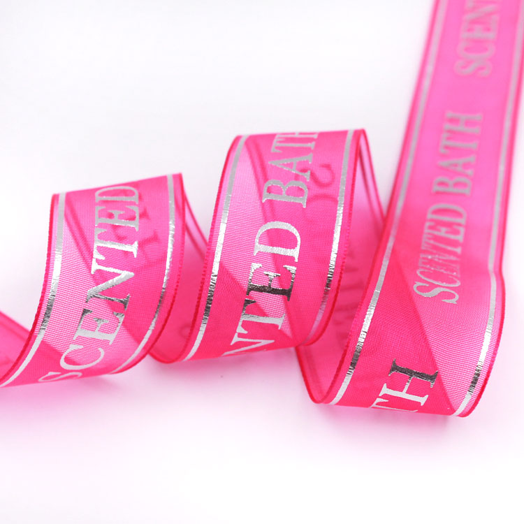 Rose Red Color Wide Glitter Ribbon Organza Material Printed Technics