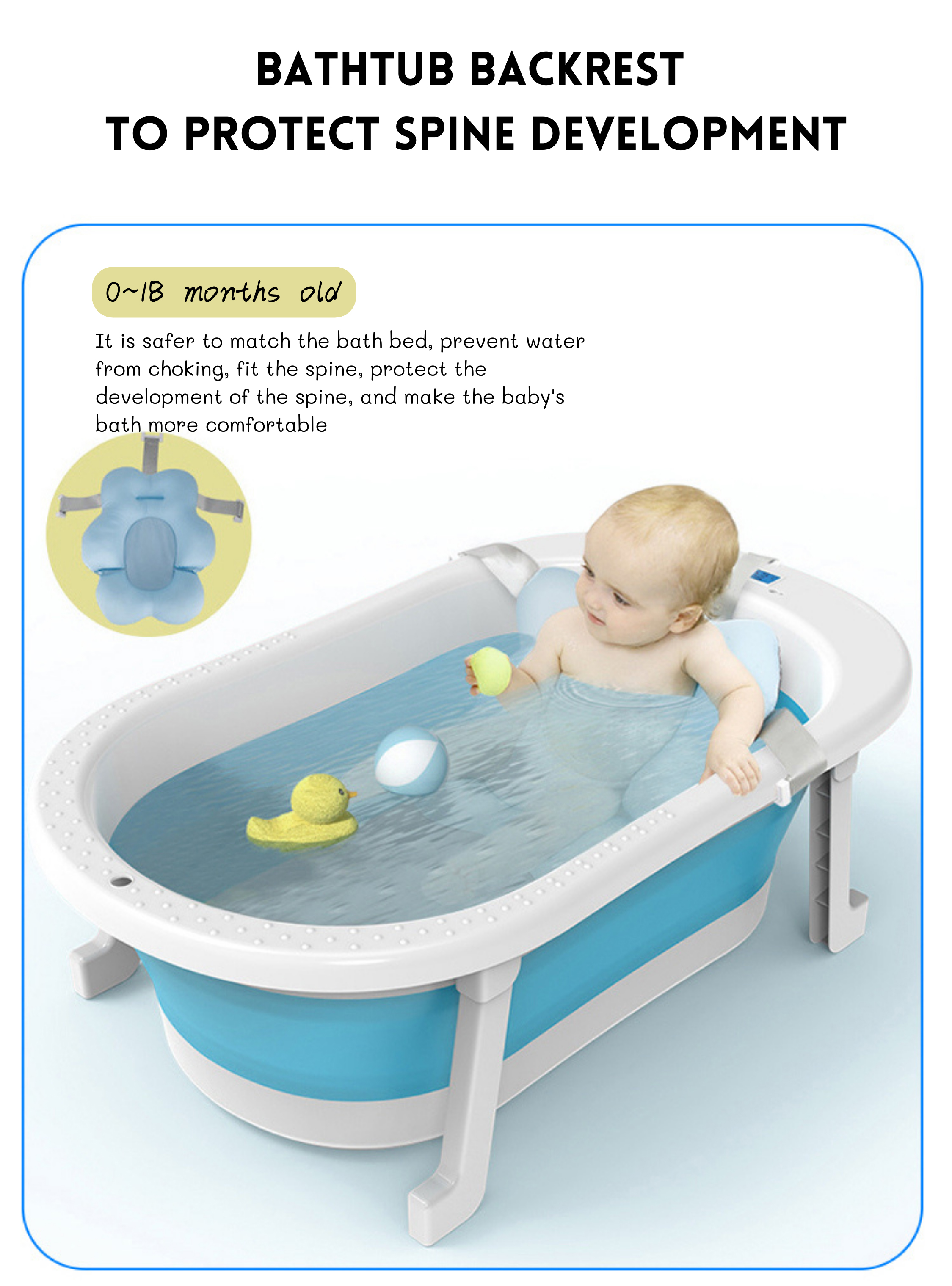 Household Kids Portable Fold Up Bath Tub With Thermometer And Shower