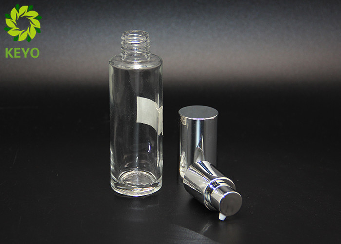 30ml Round Empty Glass Foundation Bottle Clear Material Made With Silver Pump