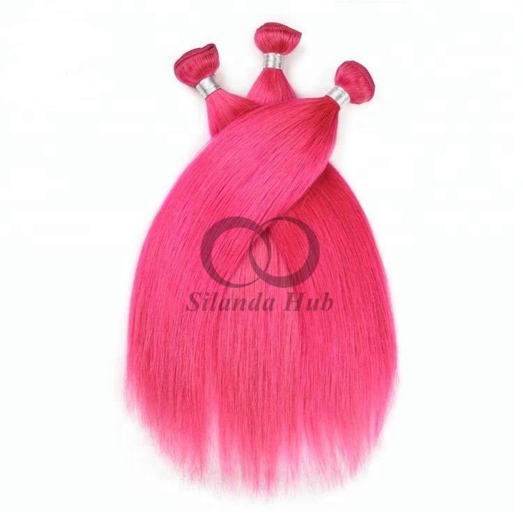 Pink Straight Remy Human Hair Bundles Sew In Weave Bundles Brazilian Bundle Deals
