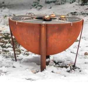 China Large Semi Sphere Corten Steel Fire Bowl Camping Plancha Grill wholesale