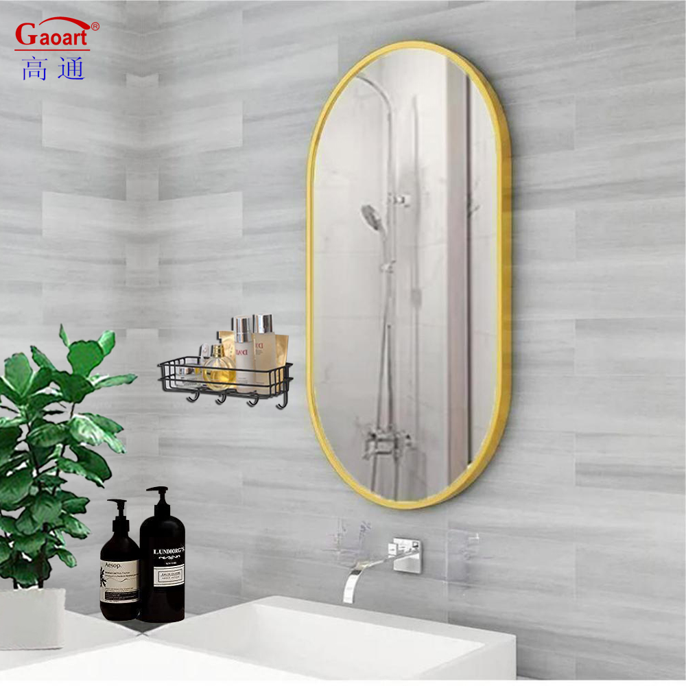 Glass Art Deco Design Style Wall-Mounted Black Decor Mirror with Huge Metal Gold Frame