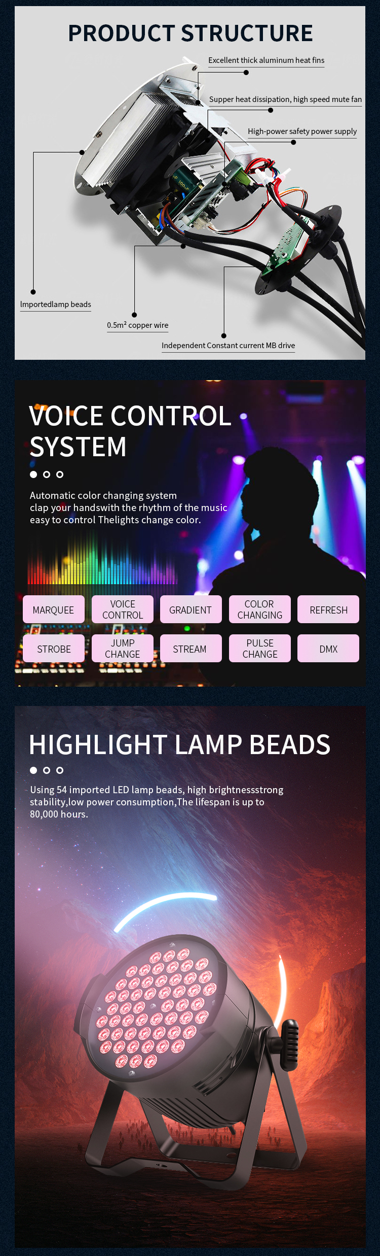 54pcs*3W Led Par Can Uplight Stage Lights with RGB/RGBW Color Mixture and DMX Control