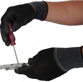 China Black Polyurethane Protective Work Gloves , PU Nylon Knit Gloves Grip Palm Fit wholesale