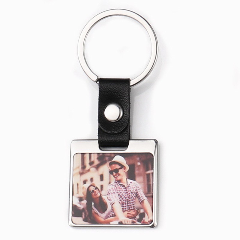 DIY Printable Metal Insert Sublimation Keyring Leather Strap Keychain Pendant