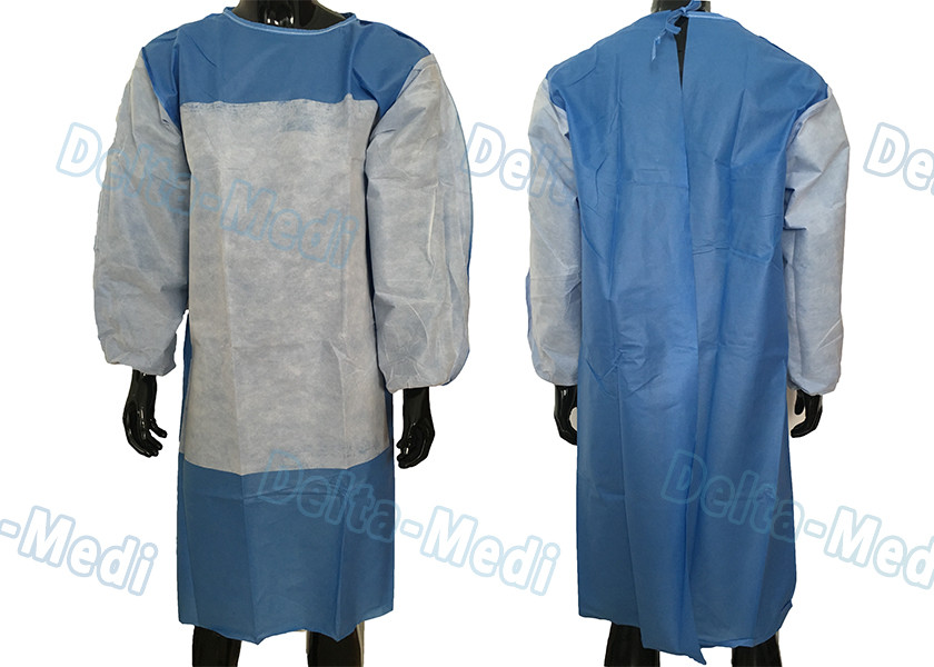 Delta Disposable Hospital Gowns , SMS Fabric Reinforced Surgical Gown Fluid Resistant at critical area
