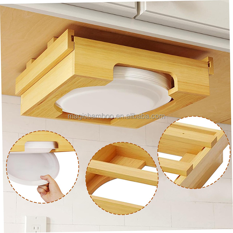 Tableware Type Dinnerware Bamboo Under Cabinet Paper Plate Dispenser for Your Kitchen