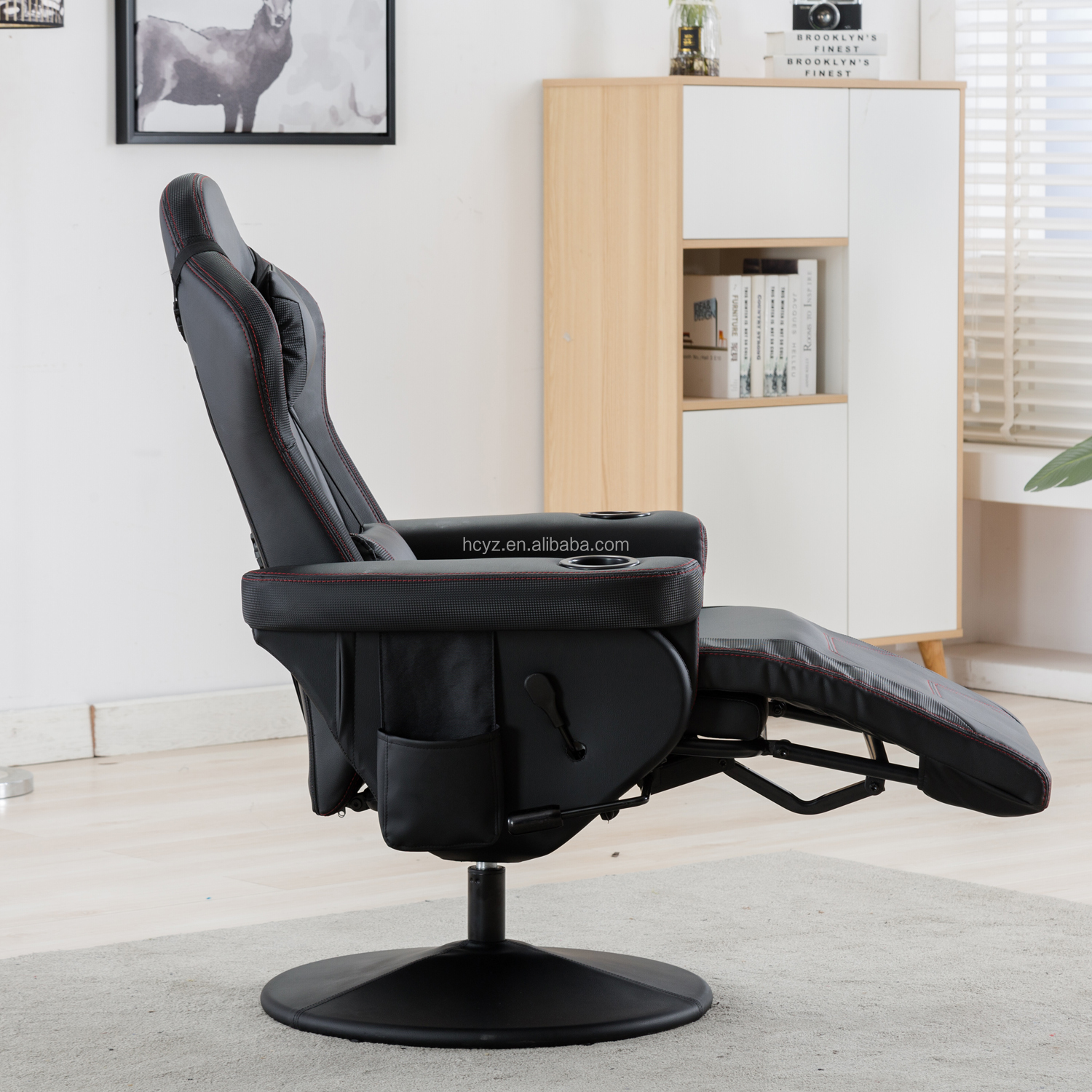 Gaming Chair With Cup Holder Pink Racing Style Leather Ergonomic Seat Swivel Sofa For Home
