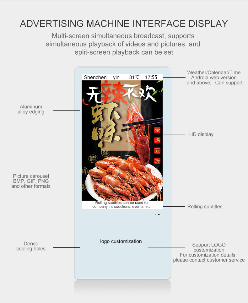 Electronic Wall Hanging Digital Lcd Advertising Kiosk Player