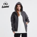 Zip Up Heavyweight Cotton Hoodie Cropped Winter Polyester Solid Male Black