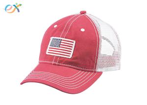China 100% Cotton Twill Red Baseball Cap , Personalized Baseball Caps With Polyester Mesh Back wholesale