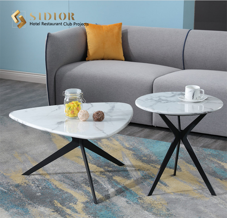 Restaurant Coffee Table, Corner Table, Center Table, Tea Table, Side Table, Natural Marble Top, Powder Coated Steel Base