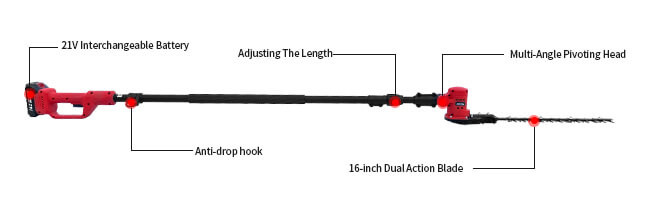 Battery Powered Long Reach Cordless Hedge Trimmer Electric Cordless Grass Shears