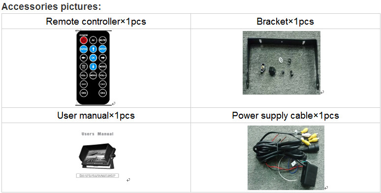 10.1 Inch TFT LCD backup camera monitor with 4 Cameras inputs, 1024 x 600 Resolution