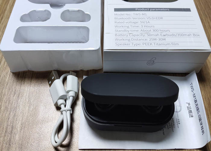 ABS True Wireless Stereo Earbuds Black / White Color With Mic Customized Logo