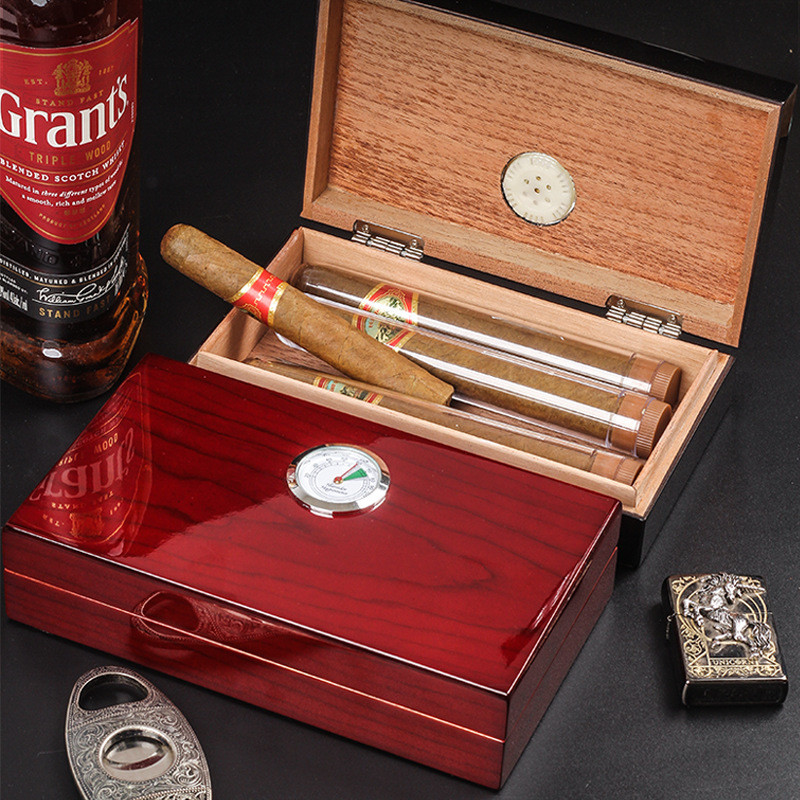 Rectangular Humidity Control Varnish Cigar Packaging Rigid Boxes With Customization Available
