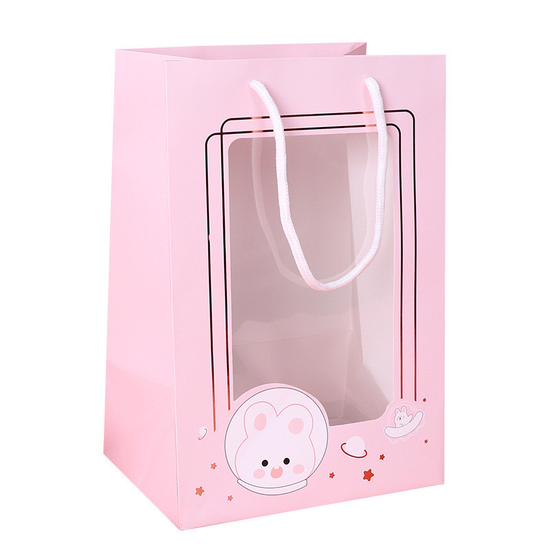 Custom Printed Paper Carrier Bags With Clear Window For Christmas Gift