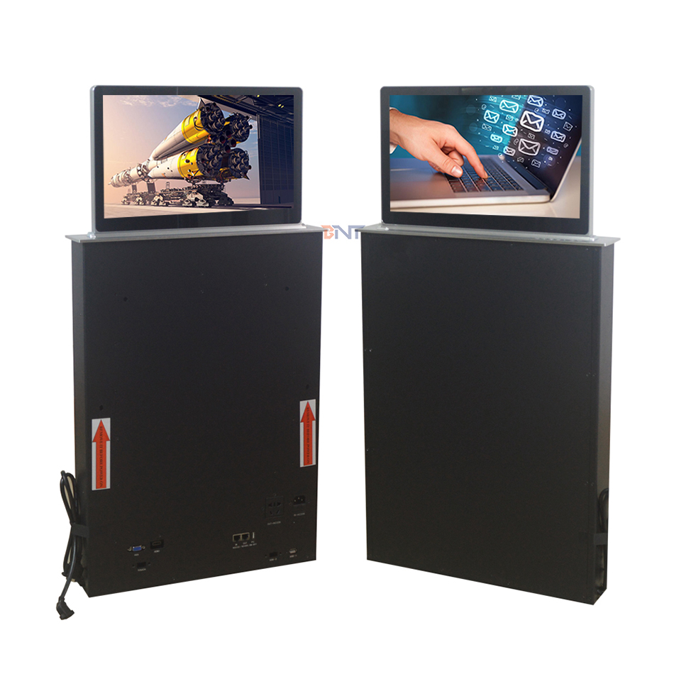 Conference room double screen computer lcd monitor lift mechanism with two side screen
