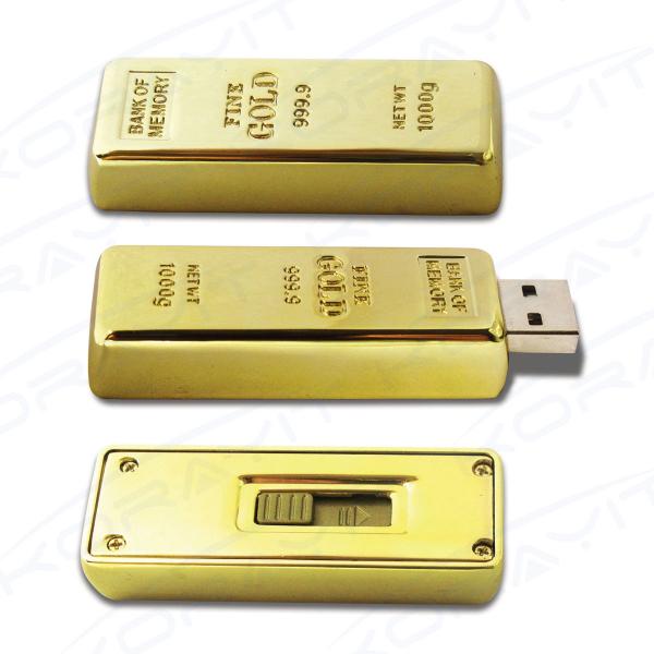 Quality Golden Bar Metal USB Flash Drive, Graceful Bank Gifts Flexible Memory Stick Hard Box Pack for sale