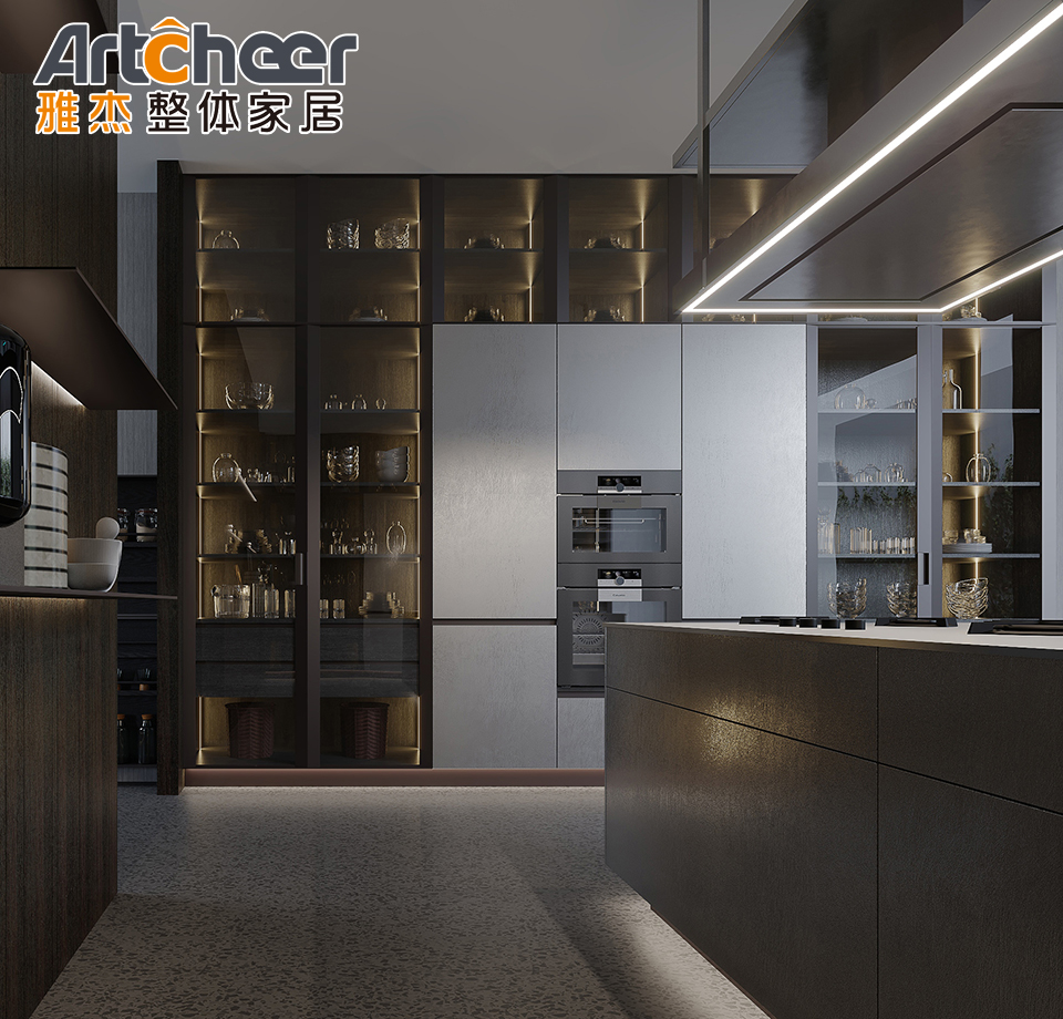 Kitchen Furniture Solid Wood Modern Kitchen Cabinet with Luxury Kitchen Island Free Design Furniture Set
