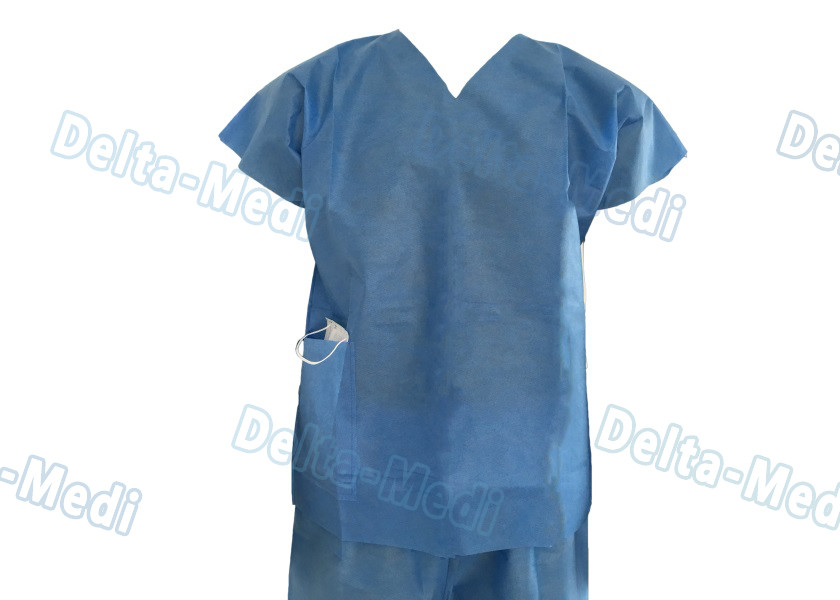 Over Lock Sewing Disposable Scrub Suits , Custom Size Blue Scrub Suit