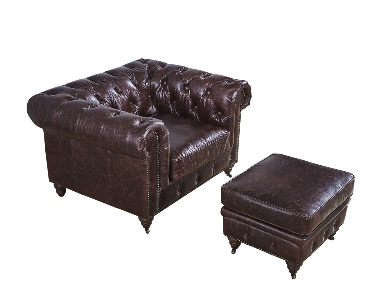 Reddish Vintage Leather Furniture Square Storage Ottoman With Wooen Legs
