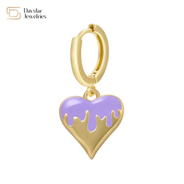 Women 14k Gold Plated Drop Earrings , Colorful Enamel Heart Pendant Hoop Earrings