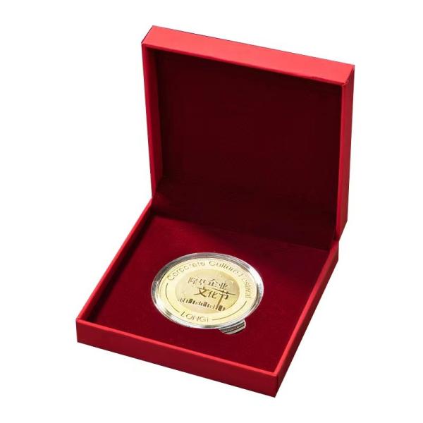 Red Velvet Gold Hot Stamp Logo Rigid Packaging Box Luxury Gold Coin Collection