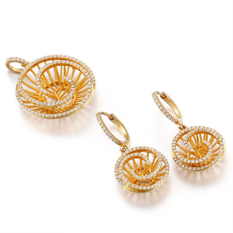AAA+ CZ 925 Sterling Silver Bridal Sets Circular Spiral Gold Plated Silver Earrings