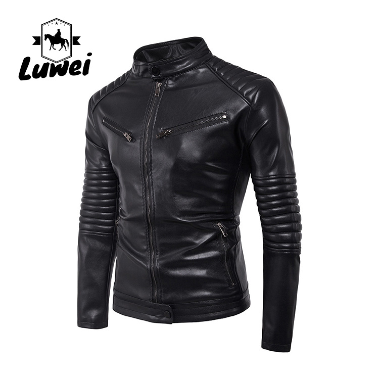 Oem Custom Logo Oversize Waterproof Blouson Utility Motorcycle Coat Pu Leather Stand Collar Men Jackets