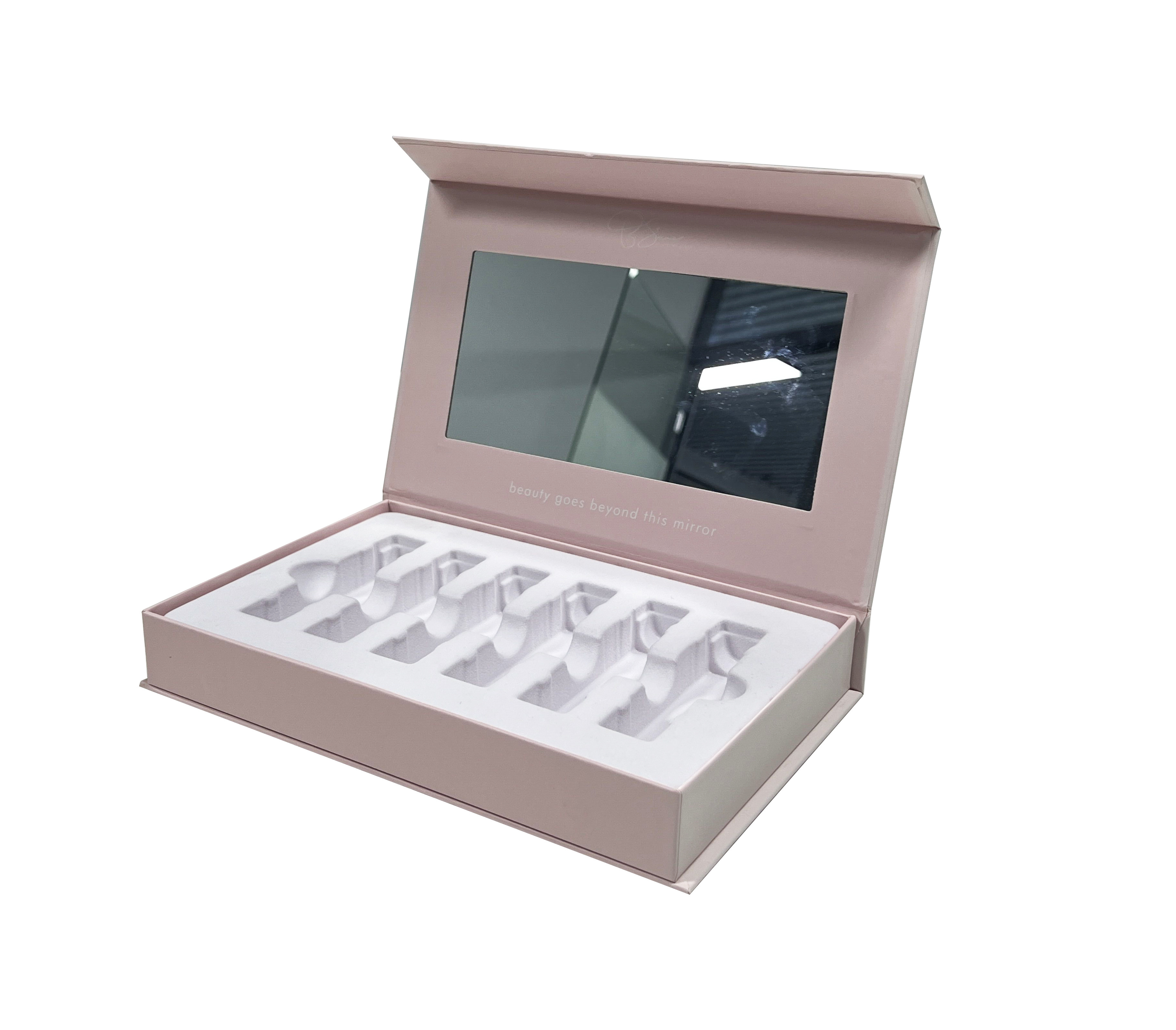 Custom Cosmetic Packaging Boxes SkinCare Set Box With Magnet Closure Card Paper Flocking Tray Holder Box
