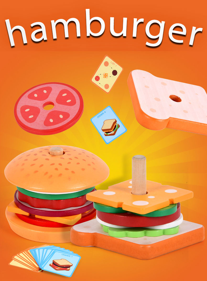 CPC CE Simulation Wooden Hamburger Sandwich Set Unisex Toy for Ages 0 to 24 Months