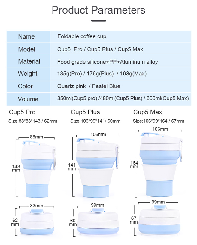 OEM Eco Friendly Collapsible Travel Coffee Mug Silicone Foldable With Lid