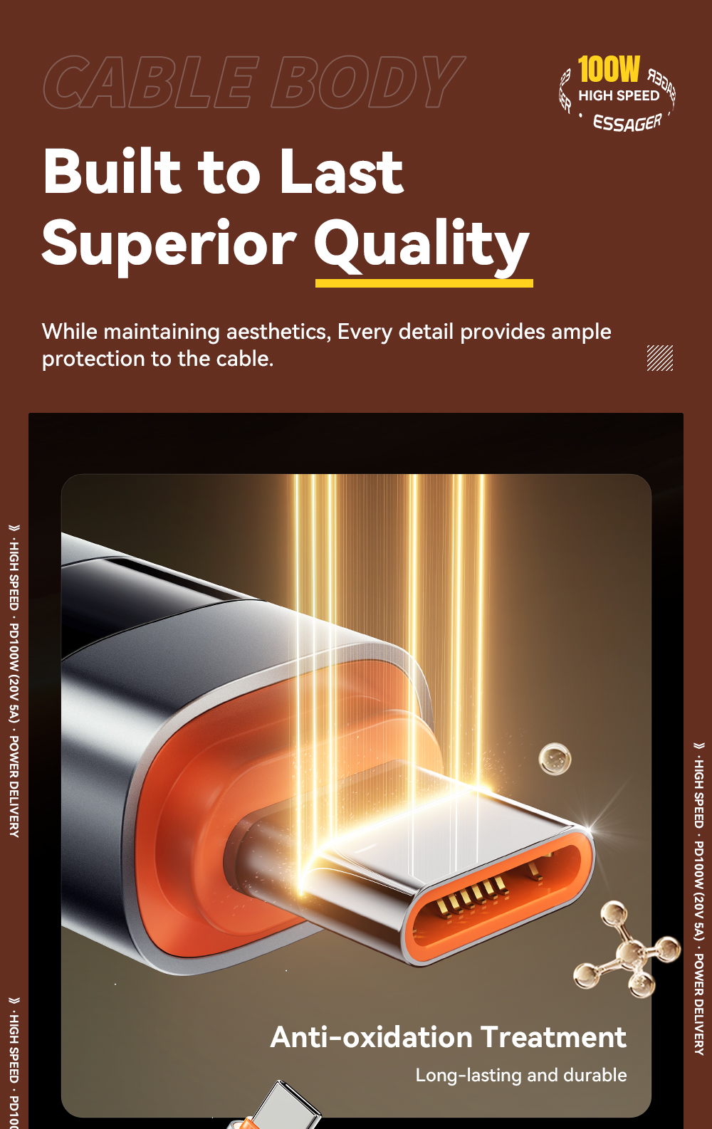 ESSAGER ES-X61 Series C-C 100W Charging Cable USB C Cable