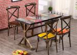 Wood Like X Back Stylish Metal Restaurant Chairs With Brown Leather Seats