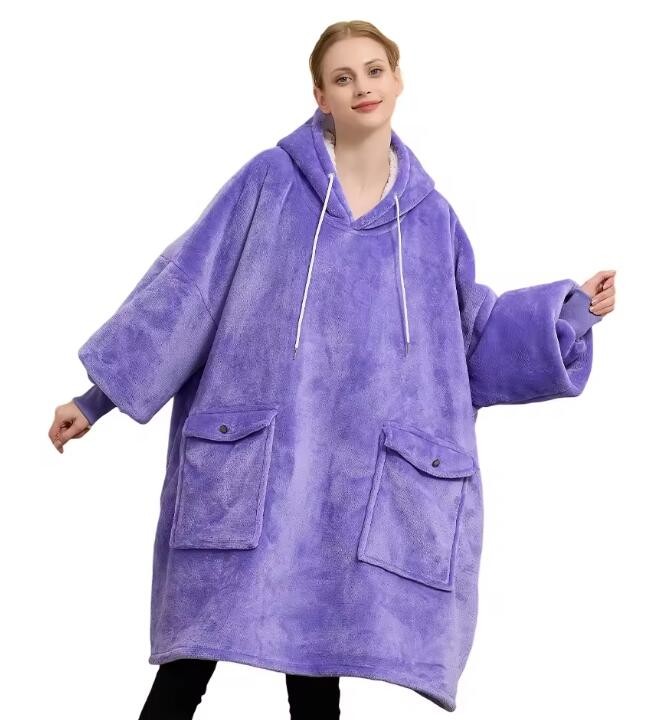 Soild Color Oversized Sherpa Hoodie Blanket Extra Long Hooded Blanket Casual