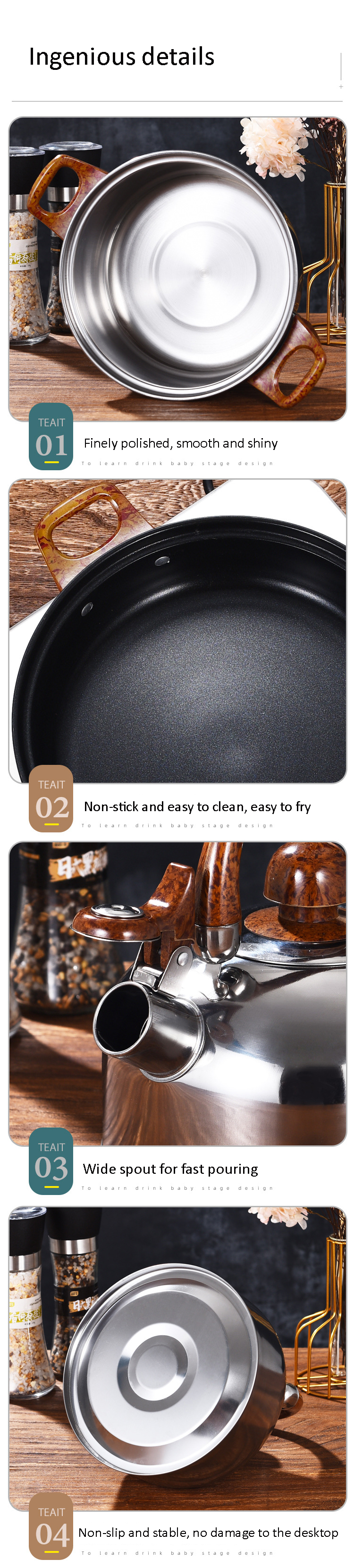 Kitchen 12pcs stainless steel 410 cookware set fry pan milk soup pot water kettle sale