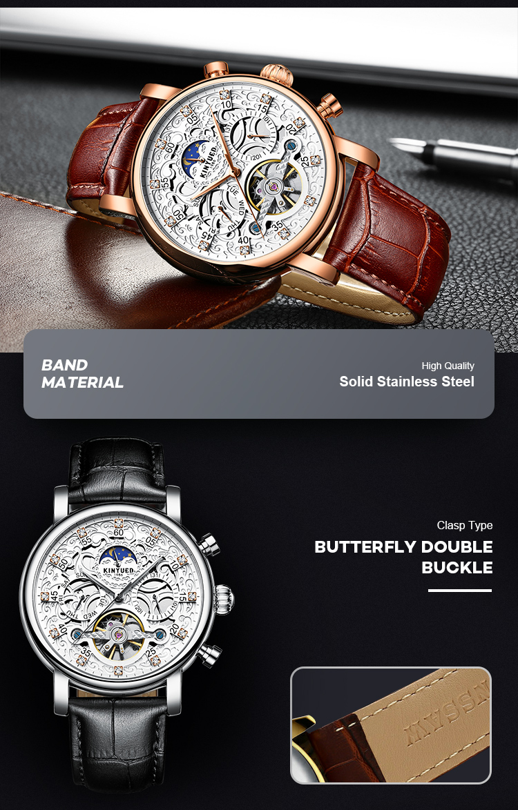 KINYUED New Style Watches Men Luxury Watch Movement Mechanical Watch Mechanical Tourbillon