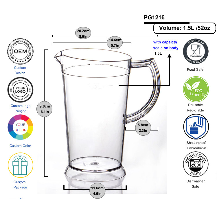 Food Grade BPA Free Plastic Beer Pitcher Stackable Plastic Beer Jug For Bar
