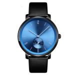 PVD Plated Alloy Mens Quartz Watch Black Italian Leather Band Classic Style