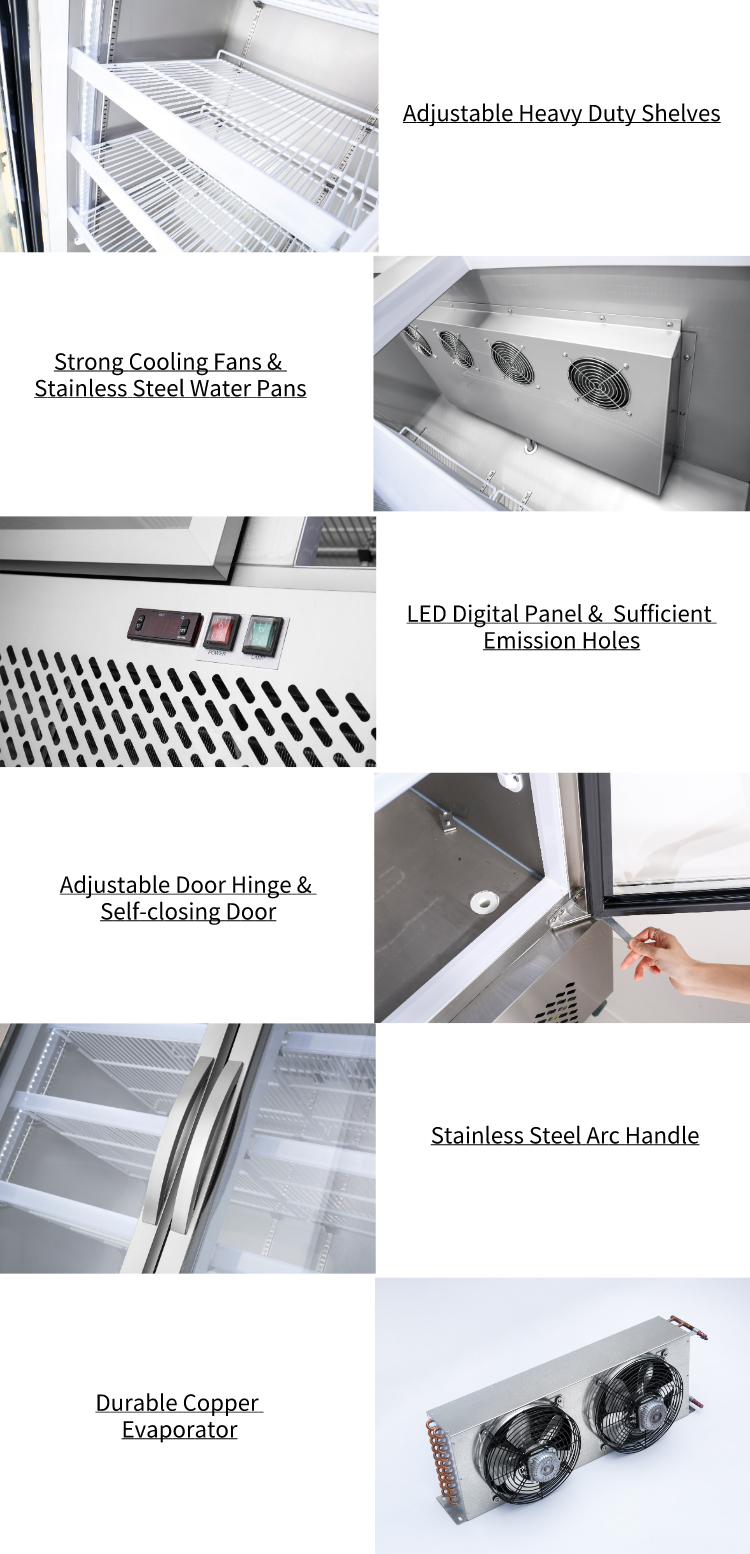 SS304 Glass Door Refrigerator Freezer