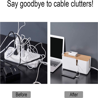 Plastic Small Cable Management Box With Bamboo Lid