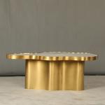 Living Room Stainless Steel Central Coffee Table Bright Gold Satin Finish